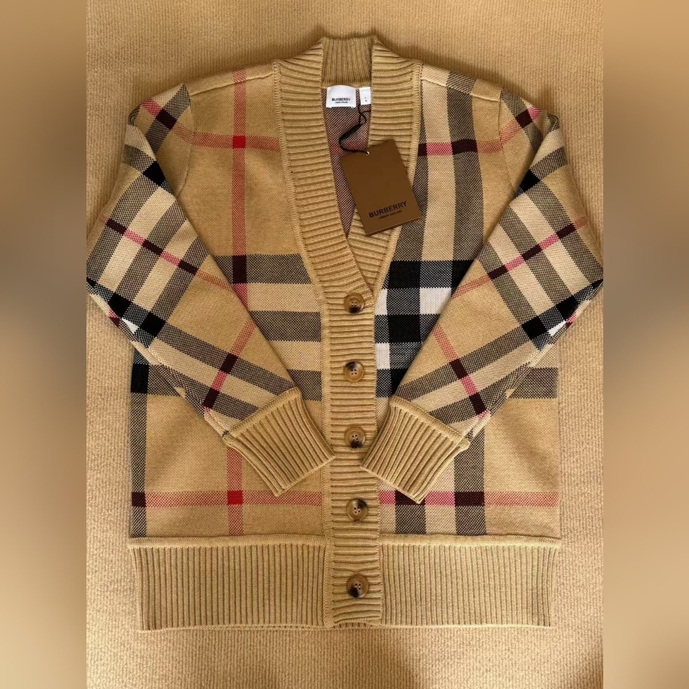 Burberry Check Wool Blend Cardigan